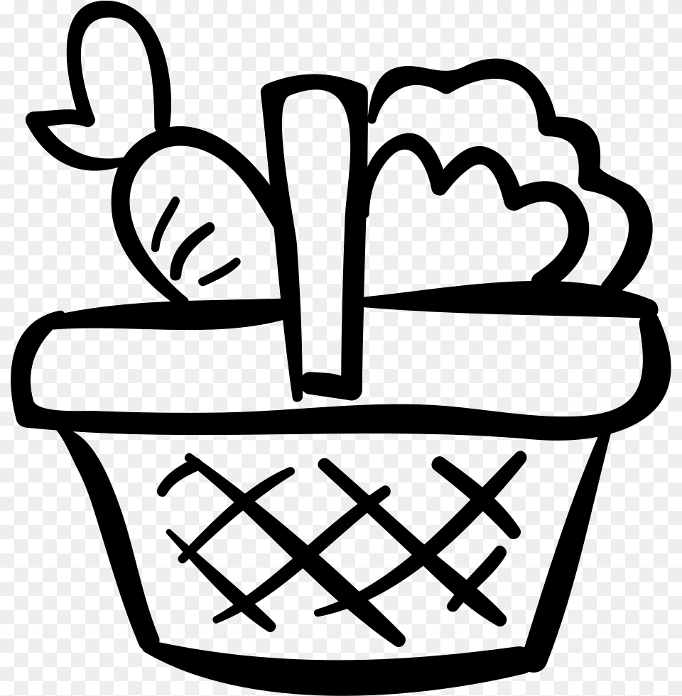 Vegetables Hand Drawn Basket Black Vegetables Basket Vector, Cutlery, Spoon, Ammunition, Grenade Free Png Download