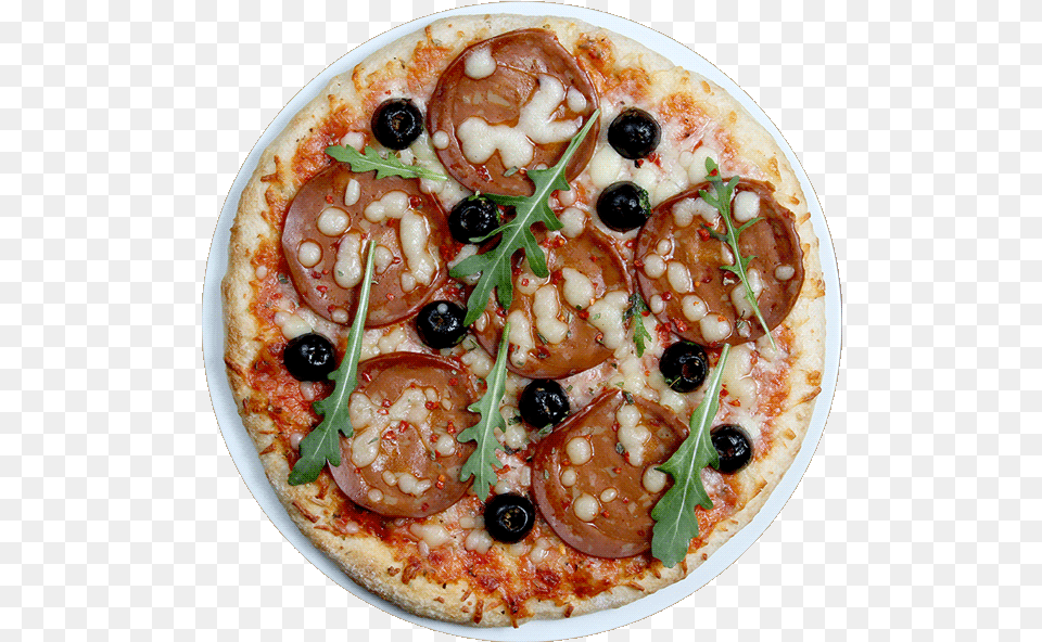 Veggyness Salami Pizza, Food, Food Presentation, Arugula, Leafy Green Vegetable Png
