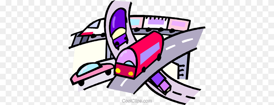 Vehicles On The Highways Royalty Vector Clip Art Illustration, Terminal, Road, Railway, Train Free Transparent Png