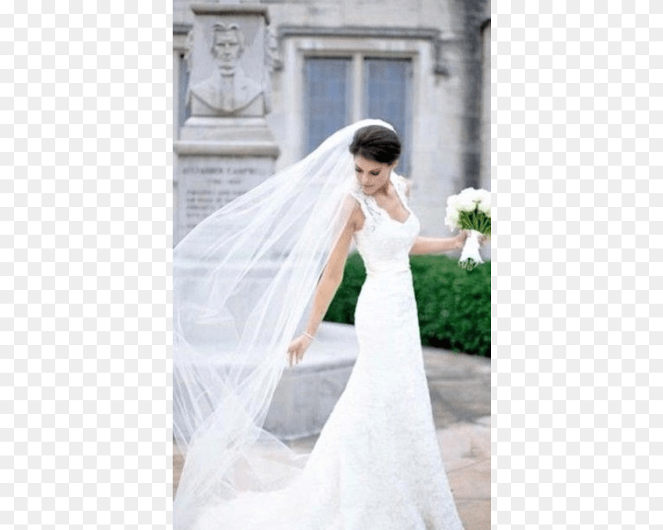 Veil Wedding Dress With Chapel Veil, Gown, Formal Wear, Fashion, Clothing Png Image