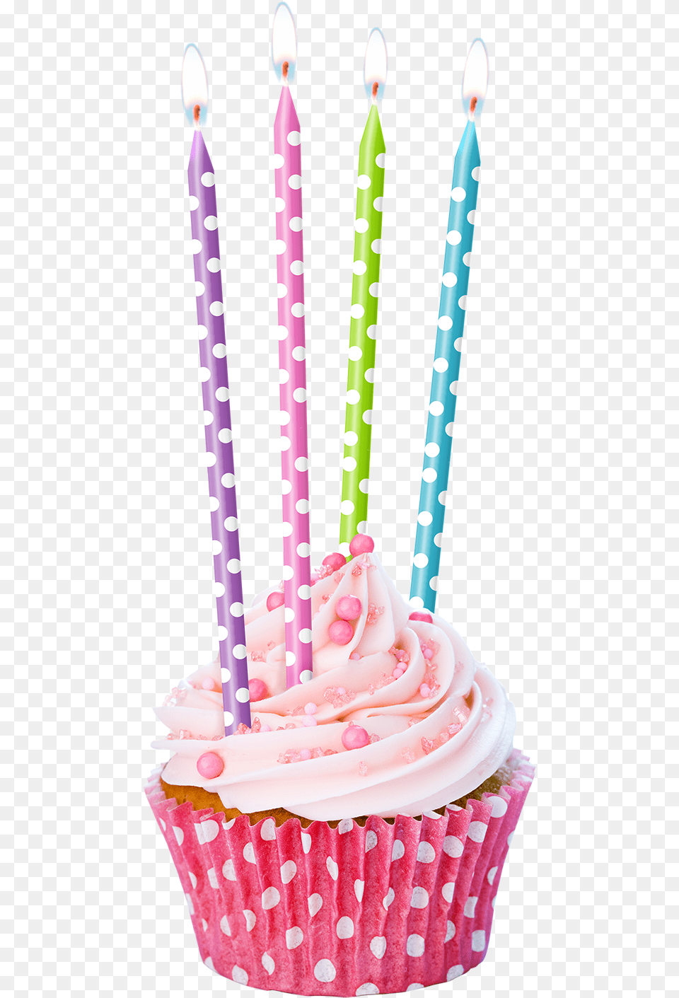 Vela Larga Puntos Tortas De Cupcake With Candle, Birthday Cake, Cake, Cream, Dessert Free Png