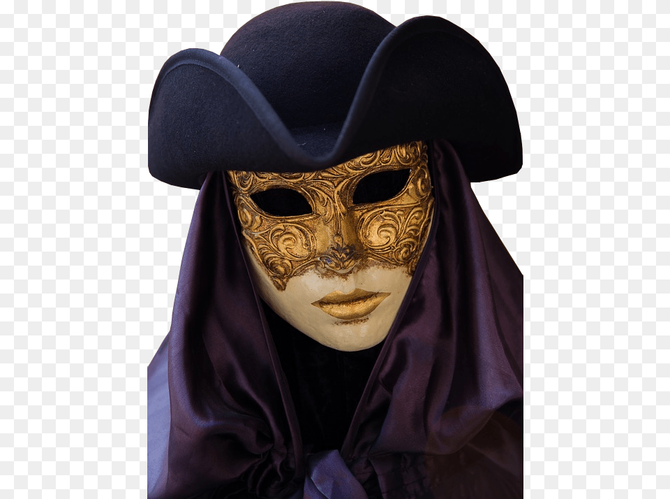 Venice Carnival Costume With Mask And Hat Venice Carnival Masks, Clothing, Person, Adult, Female Free Png