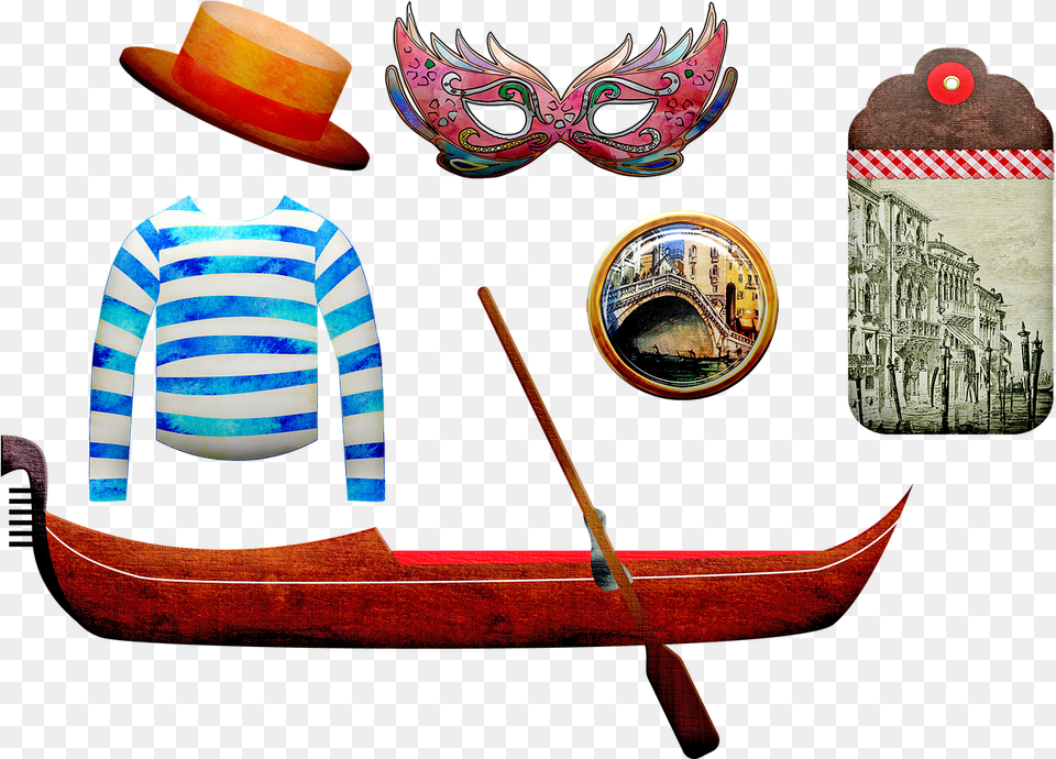 Venice Gondola Venice Italy Mask Gondolier Shirt Venice Boat, Clothing, Hat, Person, Transportation Free Png