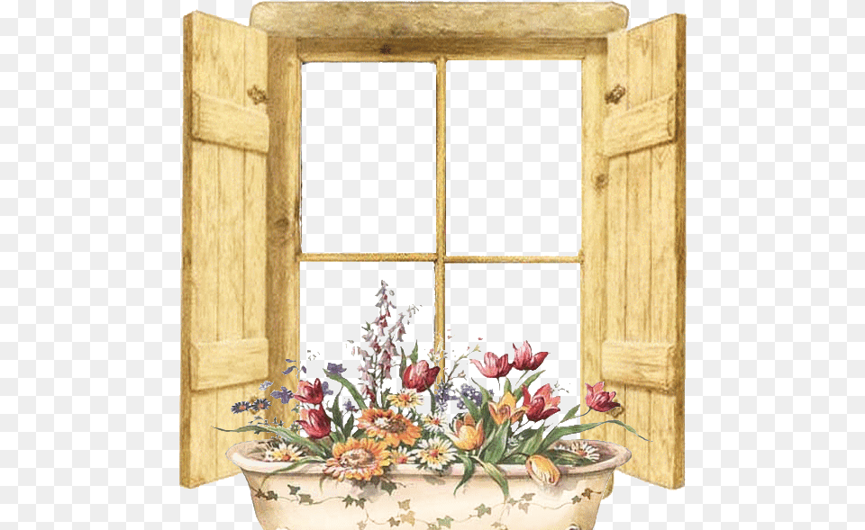 Ventana De Madera Fondo Transparente Ventanas De Madera Window, Flower, Flower Arrangement, Plant, Potted Plant Png Image