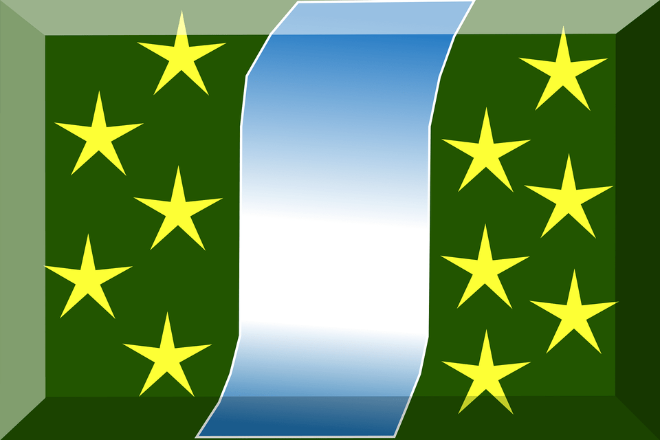 Verde Con Fascia Curva Azzurra E Bianca E Stelle Gialle Clipart, Symbol, Star Symbol Png