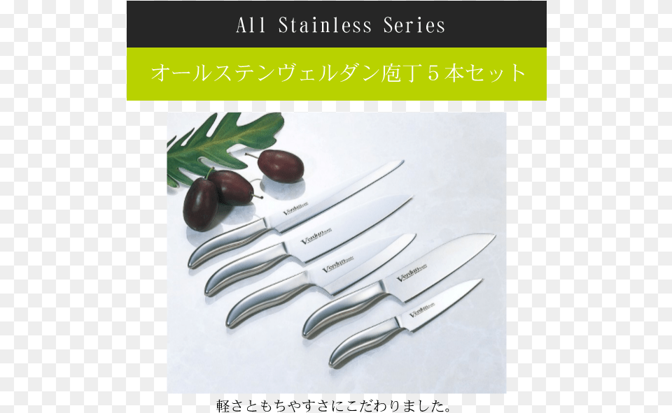 Verdun All Stainless Kitchen Knife 5 Piece Set Knife, Cutlery, Blade, Weapon, Fork Free Png Download