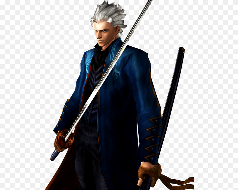 Vergil Devil May Cry Devil May Cry Vergil Cosplay Wig, Sword, Weapon, Face, Head Free Png Download