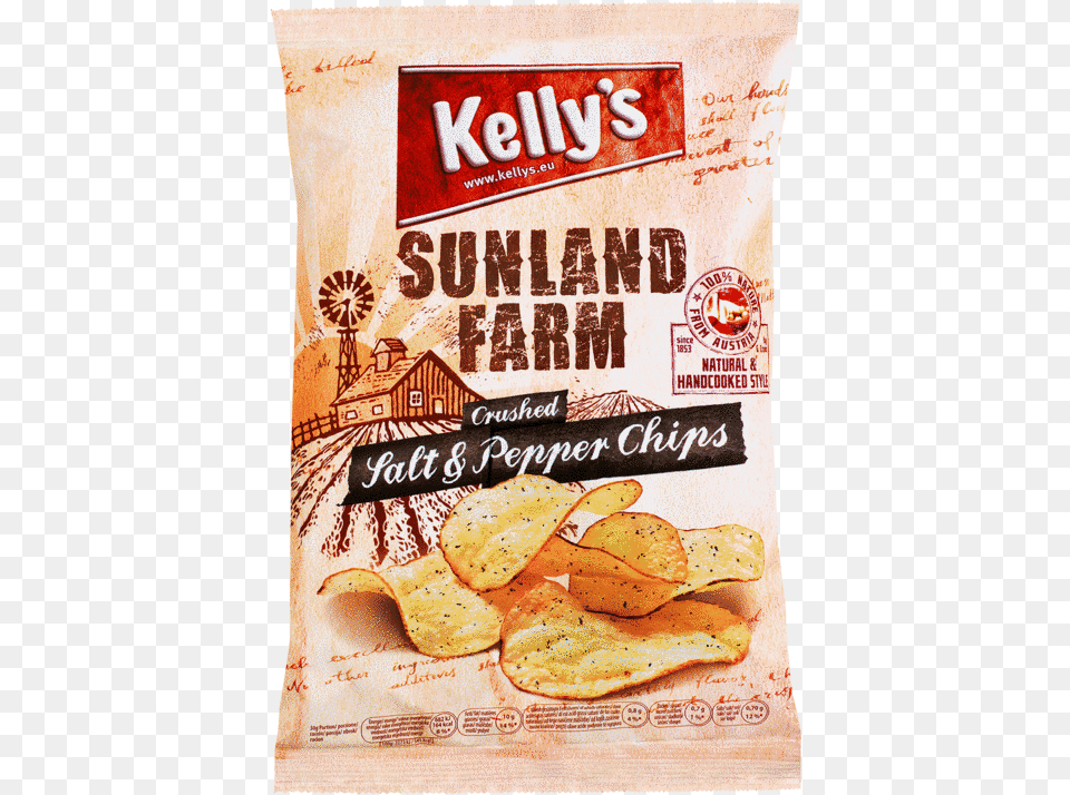 Verpackung Von Kelly S Sunland Farm Chips Crushed Salt Potato Chip, Bread, Cracker, Food, Snack Png