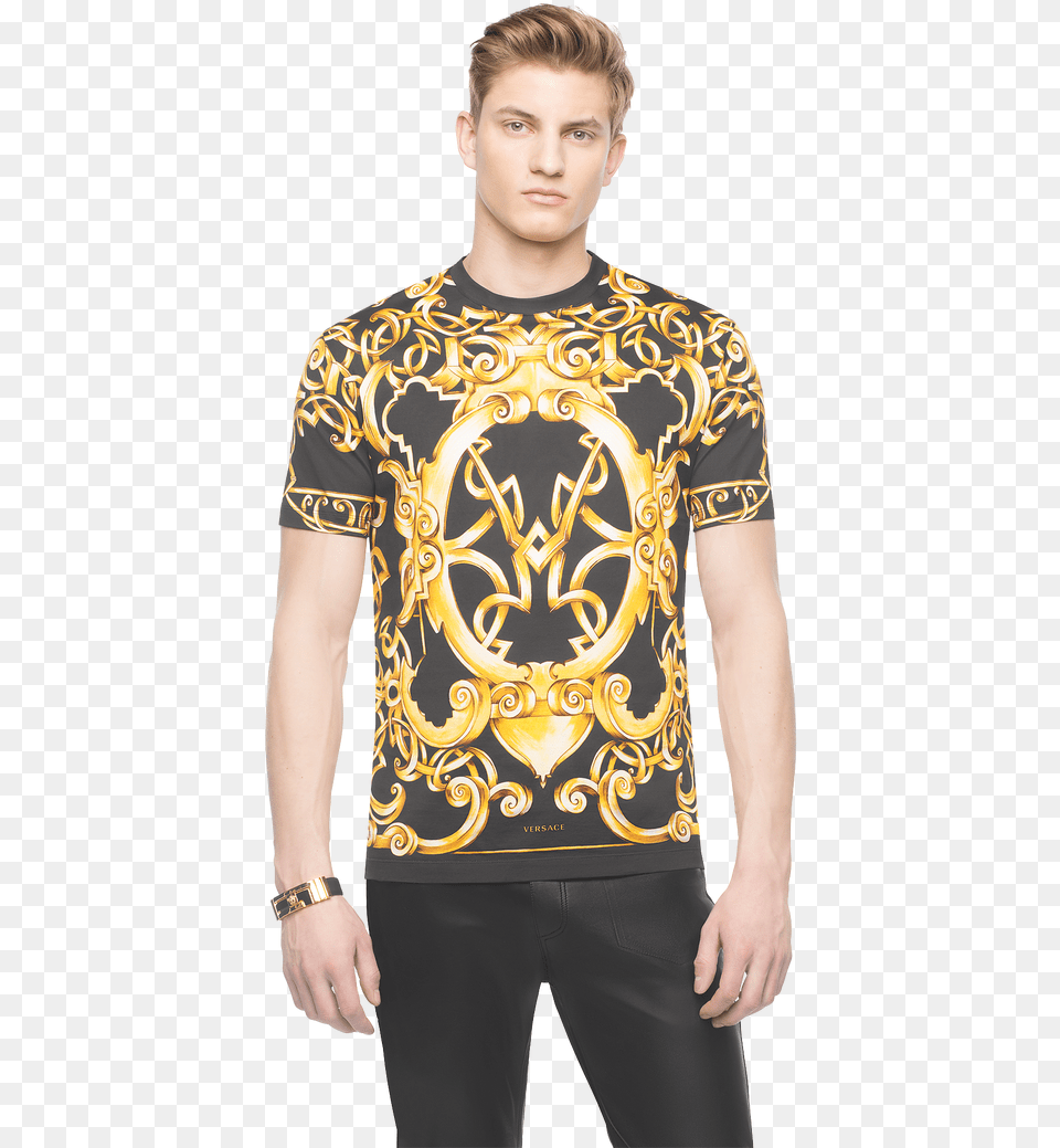 Versace Heritage Barocco Cotton T Shirt For Men Cheap Versace Shirt Male, T-shirt, Blouse, Clothing, Person Png