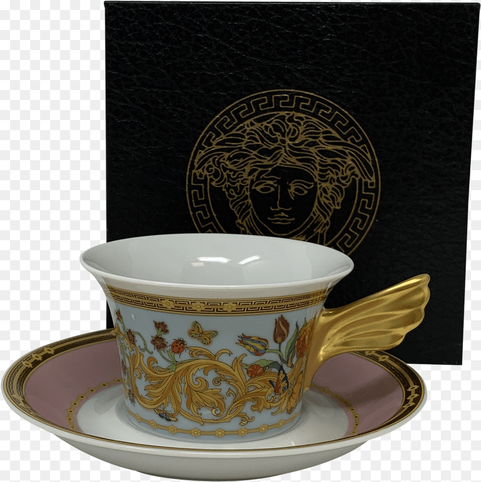 Versace Rosenthal Le Jardin De Papillons Porcelain Tea Cup And Saucer Coffee Cup, Pottery, Art, Head, Person Free Png