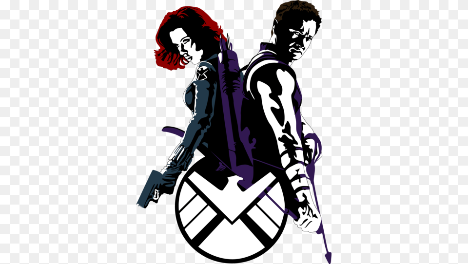 Very Cool Black Widow And Hawkeye, Stencil, Adult, Publication, Person Png