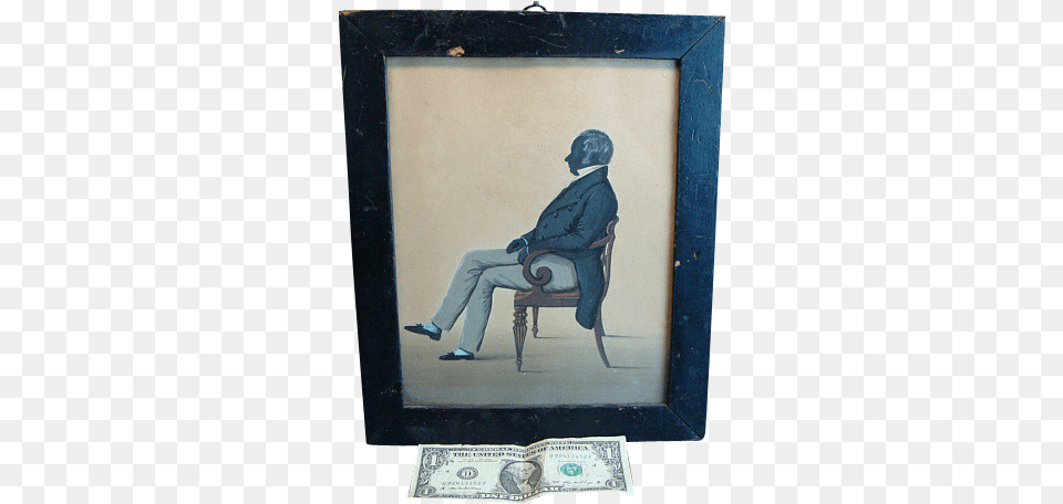 Very Fine Antique Folk Art Silhouette Watercolor Man Antique, Adult, Chair, Furniture, Male Free Transparent Png