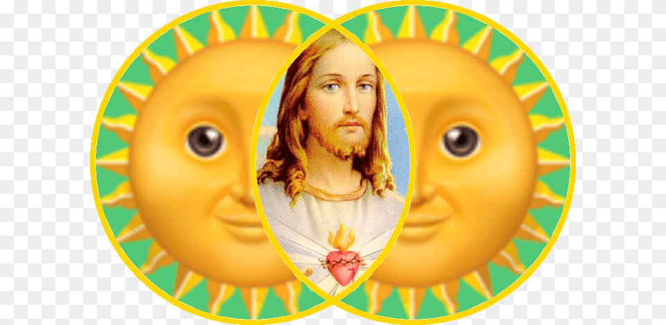 Vesica Pisces Emoji Sun New Emerald Border Master Jesus Rectangle Refrigerator Magnet Jesus Christ W Flaming, Child, Female, Girl, Person Png Image