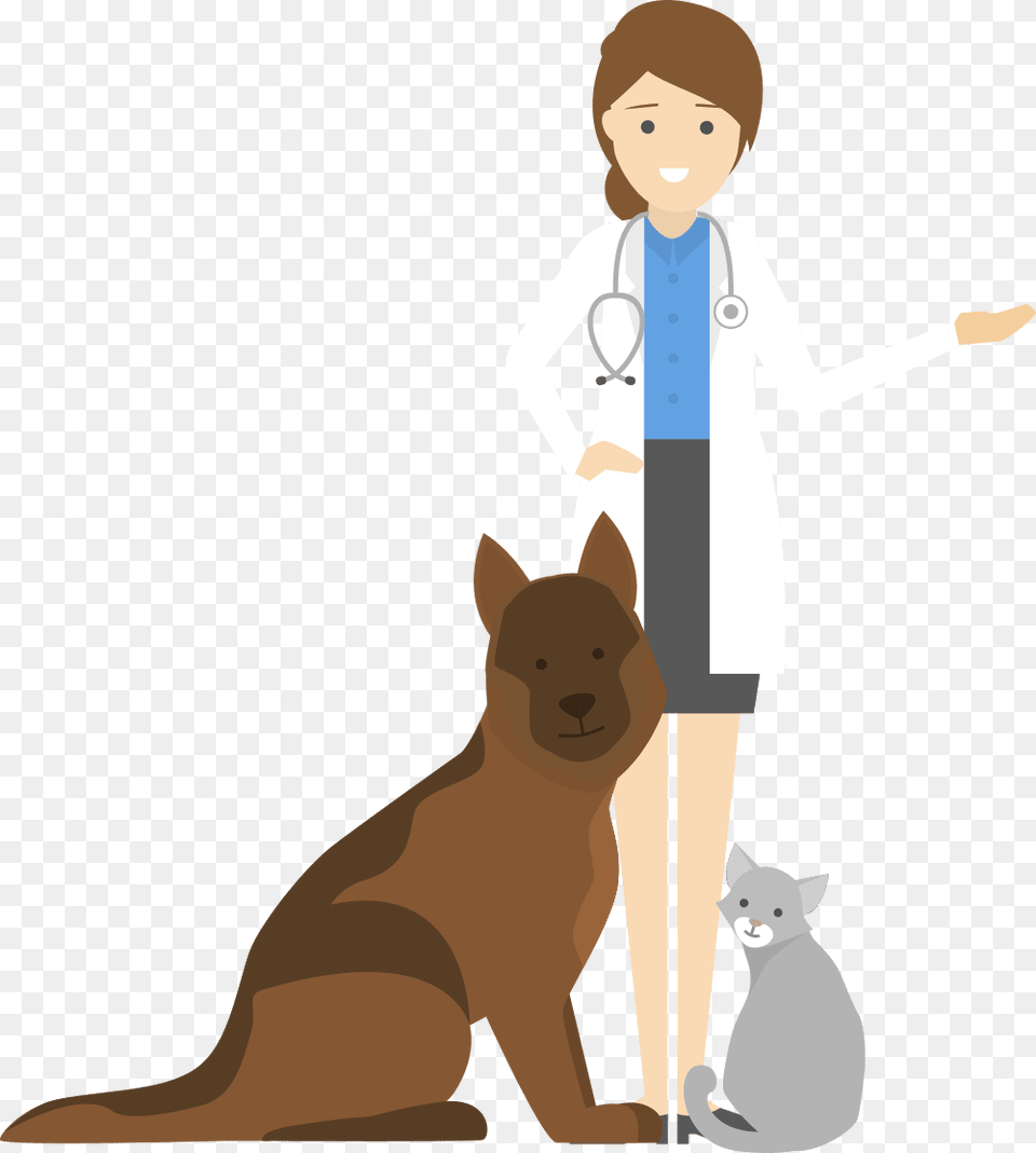 Vet With Cat And Dog Veterinarian Animation Transparent, Person, Clothing, Coat, Doctor Png