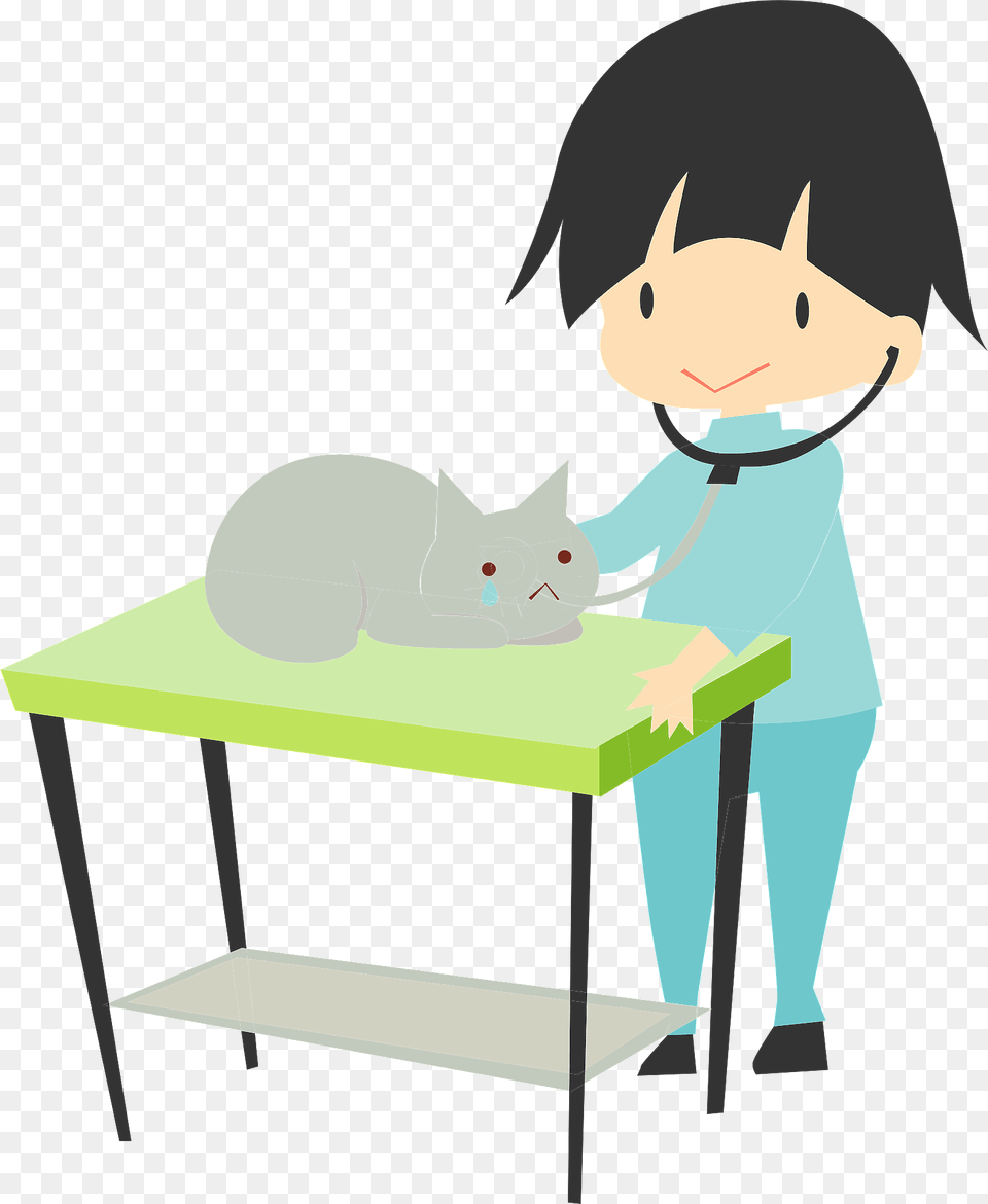 Veterinarian Seeing A Cat Clipart, Furniture, Table, Doctor, Person Png Image