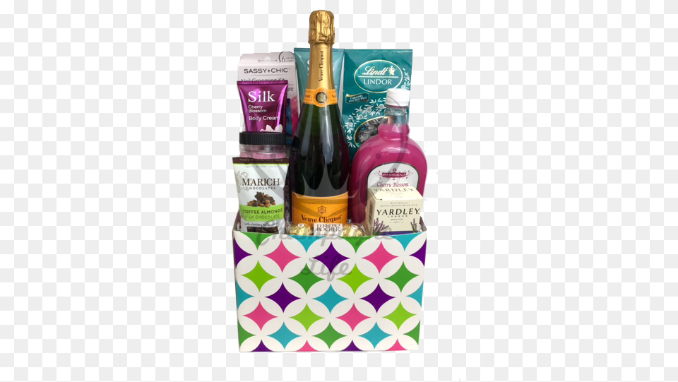 Veuve Clicquot Bubble Bath Gift Basket Bachelorette Gift Basket, Alcohol, Beverage, Bottle, Liquor Png