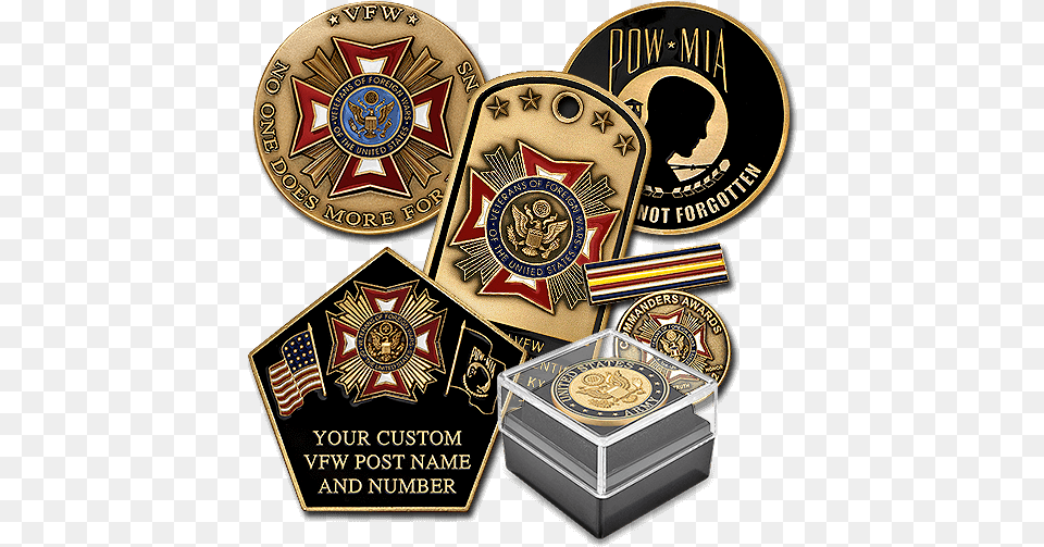 Vfw And Ranger Industries Vfw Challenge Coins, Gold, Logo, Badge, Symbol Png Image