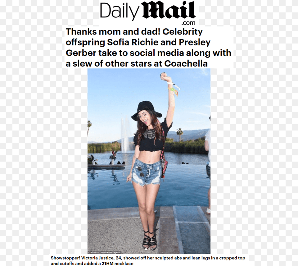 Victoria Justice Wearing 21hm At The Coachella Music Girl, Clothing, Hat, Shorts, Person Free Png