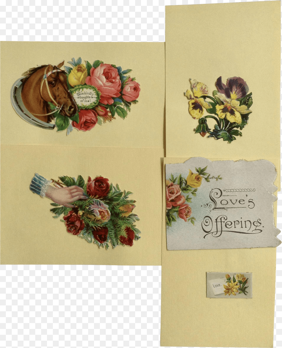 Victorian 1875 1880 Gorgeous Floral Horse Die Cut Embossed Happy New Year 2012 Horse, Greeting Card, Flower Bouquet, Flower Arrangement, Flower Png Image