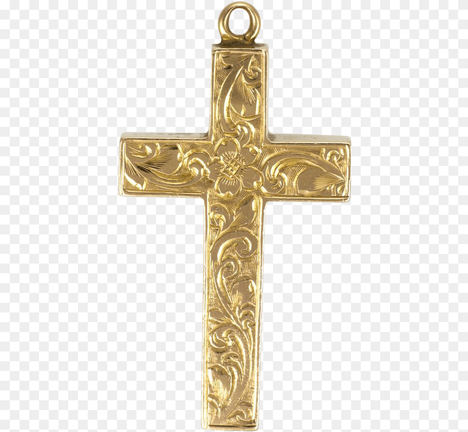 Victorian 9k Gold Engraved Cross 25 Grams Gold Carat Cross, Symbol, Crucifix Png Image
