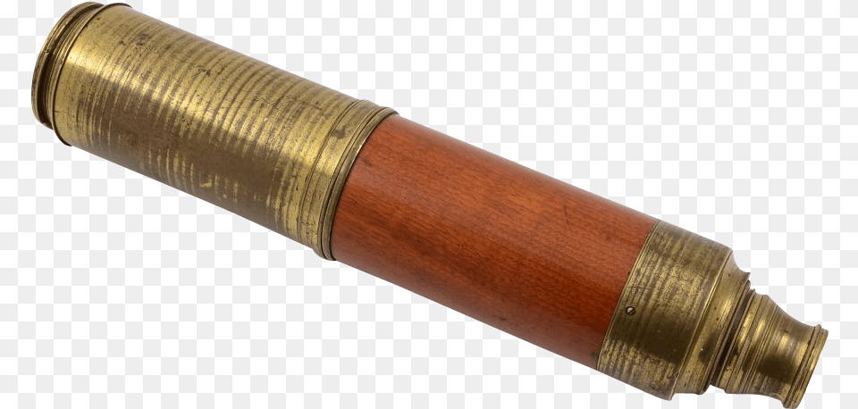 Victorian Brass Amp Mahogany Three Draw Telescope Brass, Mortar Shell, Weapon Free Png Download