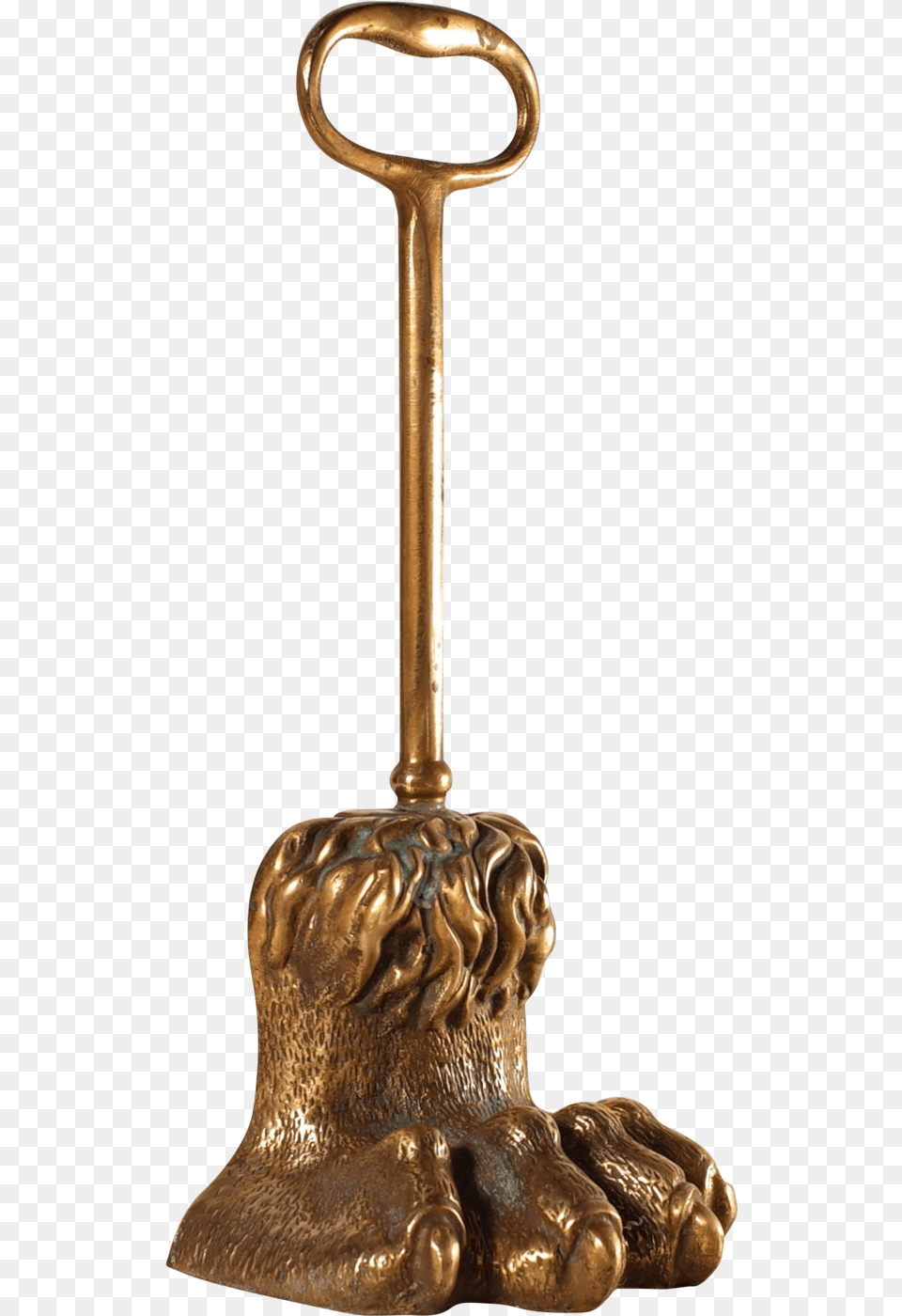 Victorian Brass Lion Paw Door Stop Handbell, Bronze Free Png