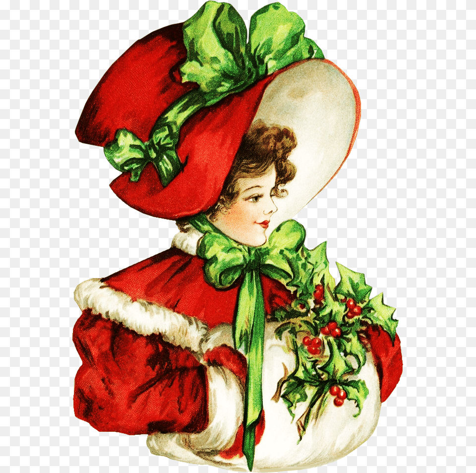 Victorian Die Cut Victorian Christmas Clip Art, Clothing, Hat, Bonnet, Person Free Png