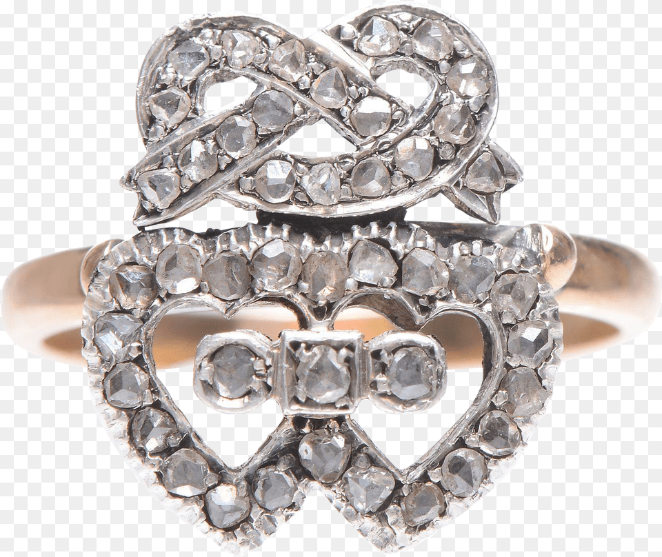 Victorian Double Heart And Friendship Knot In 14 Kt Body Jewelry, Accessories, Diamond, Gemstone, Ring Free Png Download