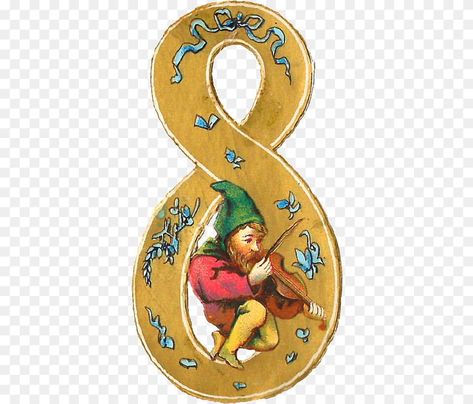 Victorian Elf Violinist Clip Art Digital Elf Cartoon, Symbol, Number, Text, Person Png Image