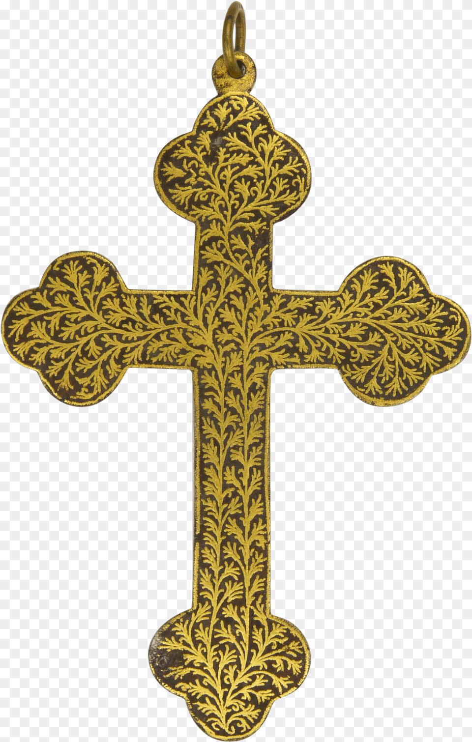Victorian Gold Leaf Inlaid Gothic Style Cross Blue Baptism Cross, Symbol Png Image