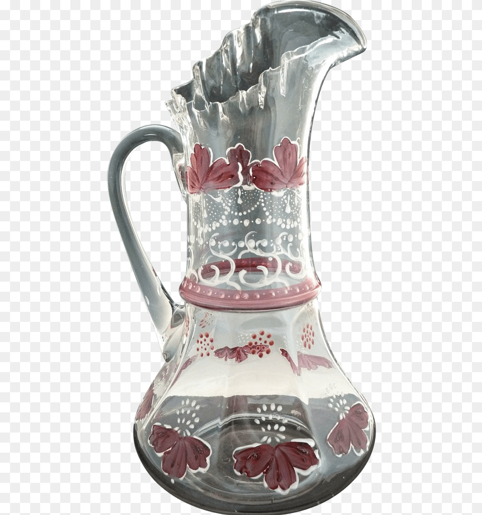 Victorian Hand Painted Lemonade Pitcher, Jug, Water Jug, Pottery, Jar Png Image