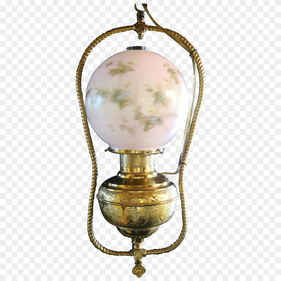 Victorian Hanging Converted Gas Lamp Chandelier With Ball Globe Free Png Download