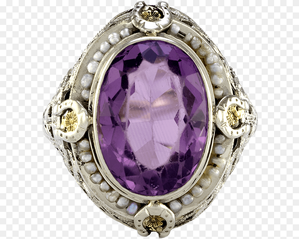 Victorian Inspired 14k White Gold Amethyst Filigree Amethyst, Accessories, Gemstone, Jewelry, Ornament Free Transparent Png
