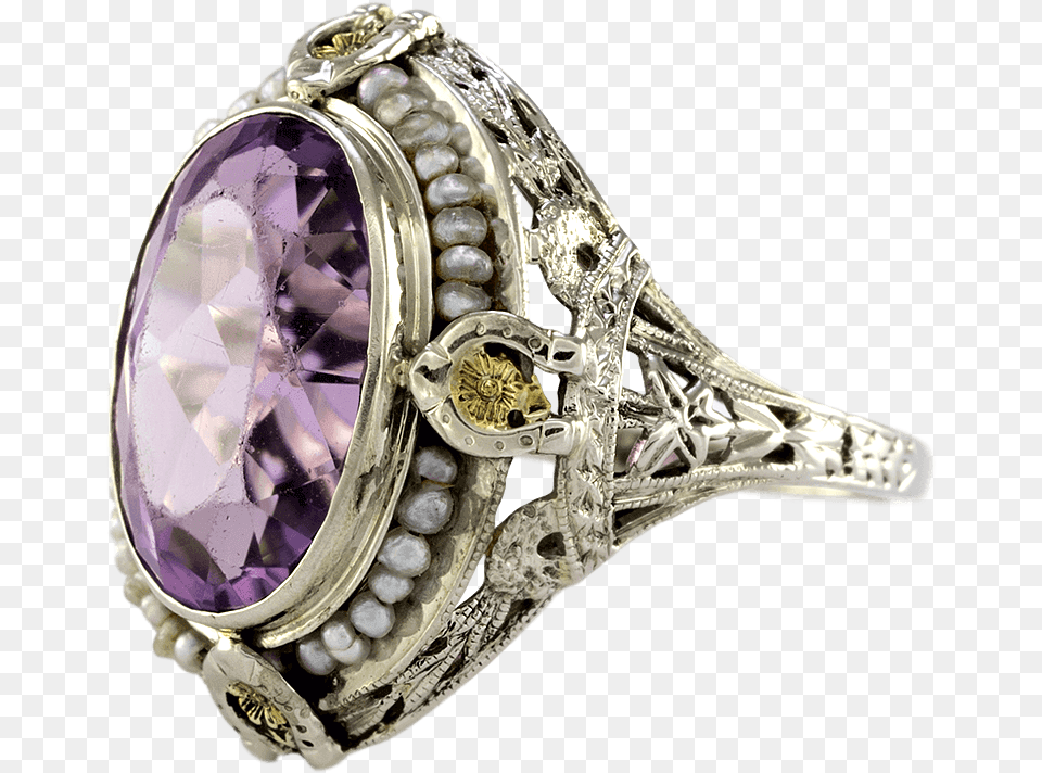 Victorian Inspired 14k White Gold Amethyst Filigree Pre Engagement Ring, Accessories, Gemstone, Jewelry, Diamond Free Transparent Png