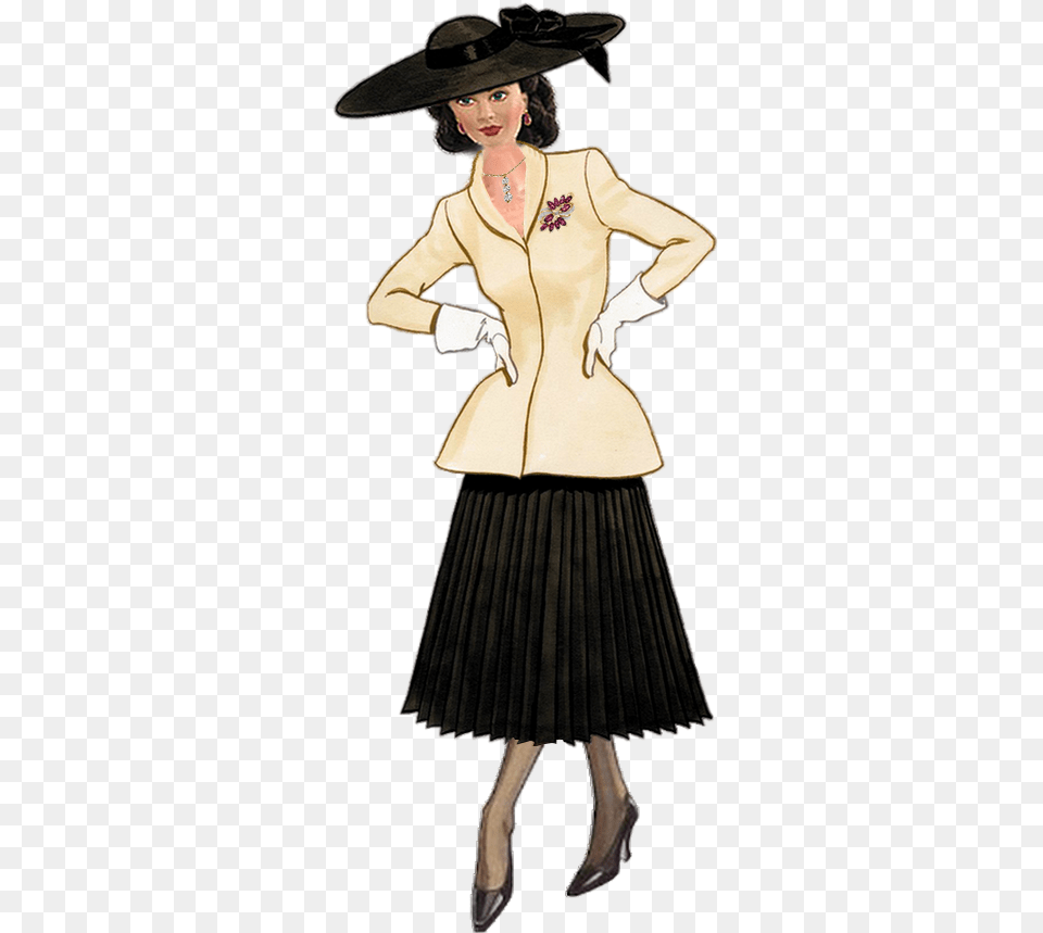 Victorian Ladiespaper Dollsart New Look Dior Sketch, Person, Lady, Adult, Hat Free Png Download