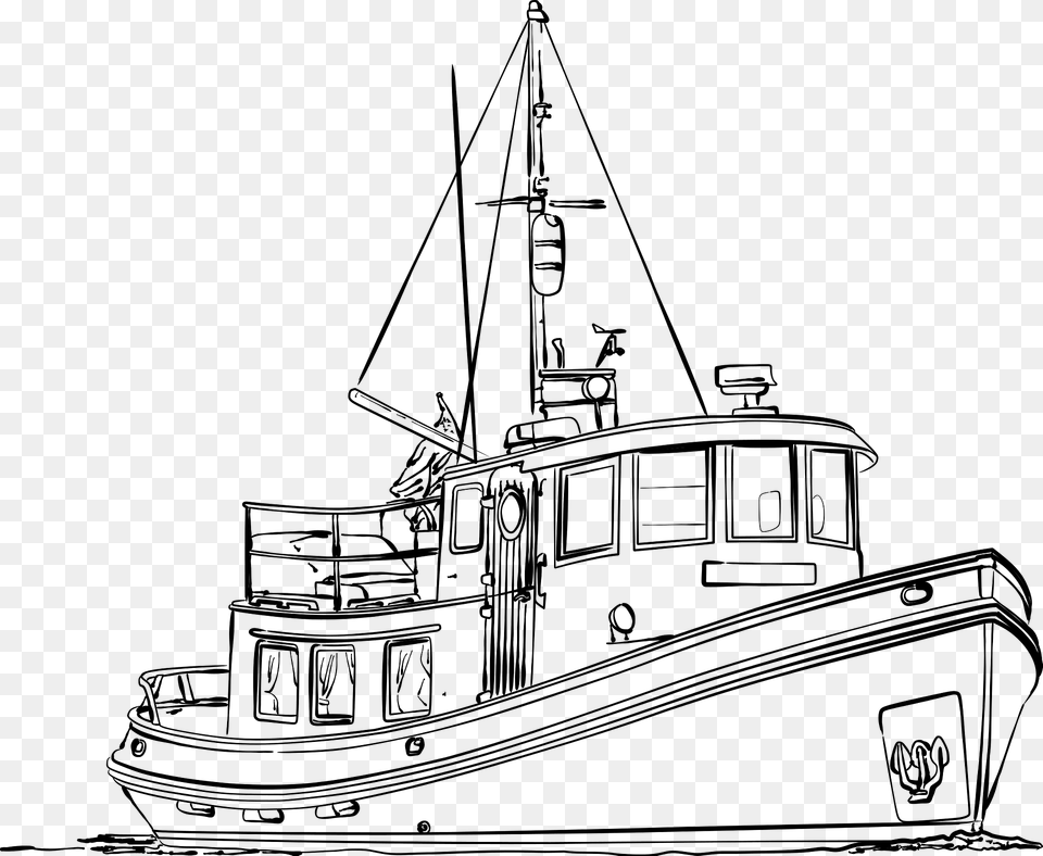 Victory Tug Black And White Clipart, Boat, Transportation, Tugboat, Vehicle Png Image