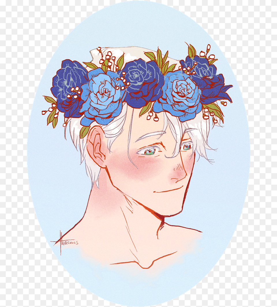 Victuuri Flower Crowns U203f As Stickers And More Blue Flower Crown Drawing, Art, Adult, Person, Woman Free Transparent Png