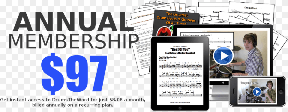 Video Drum Lessons Sheet Music Song Charts U0026 Articles Smart Device, Advertisement, Poster, Person, Phone Free Png