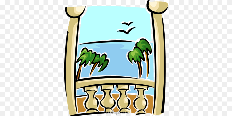 View From Balcony Royalty Vector Clip Art Illustration, Animal, Bird, Architecture, Building Png