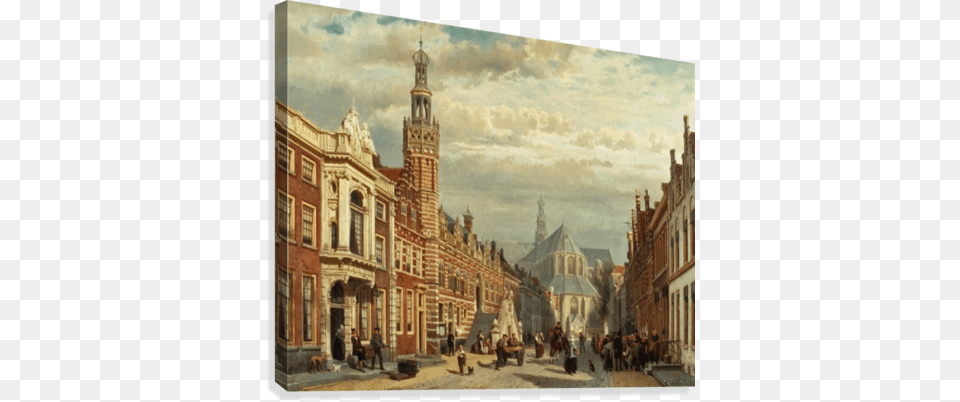View Of The Town Hall And St Lawrence Church In Alkmaar St Lawrence Church Alkmaar, Art, City, Painting, Road Free Png Download