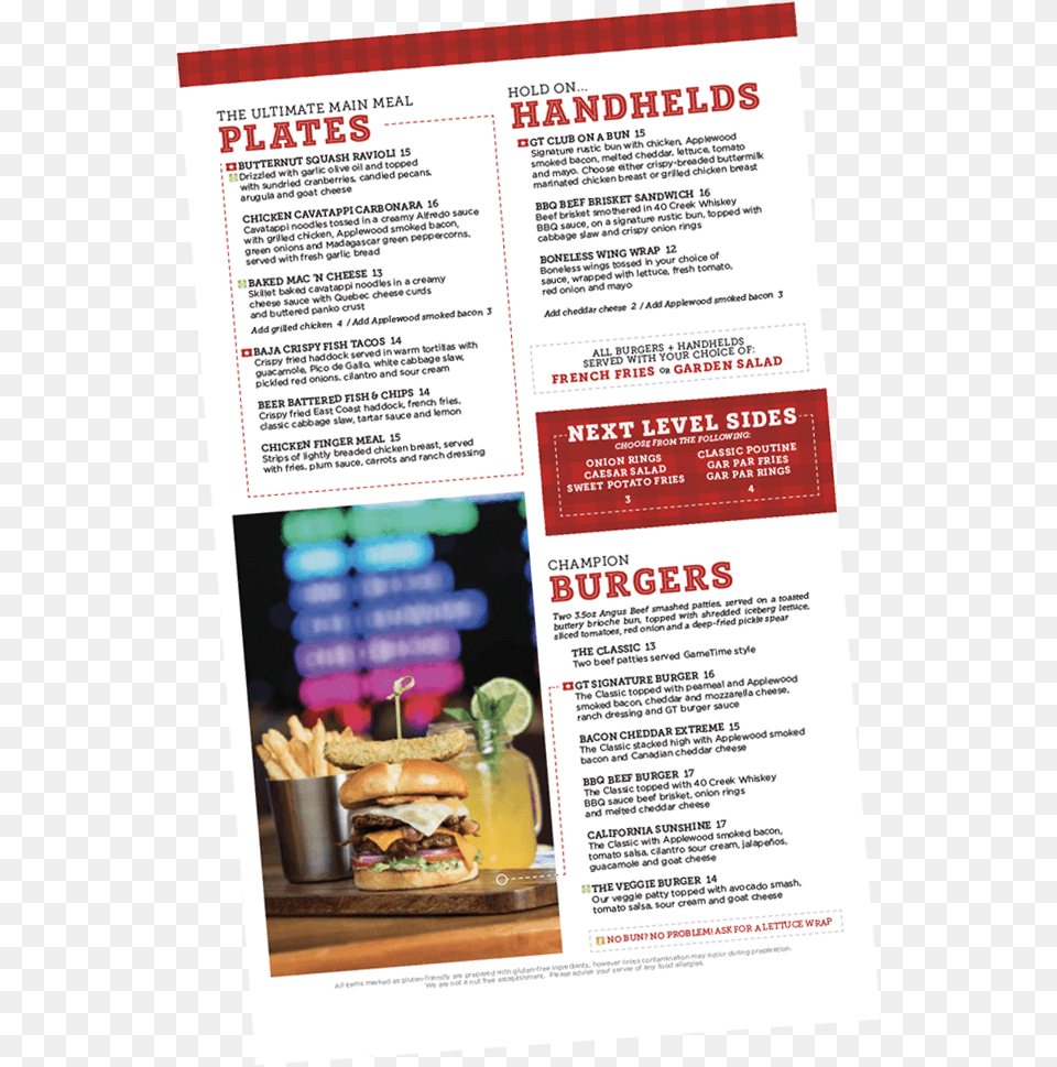 View The New Menu Brochure, Text, Burger, Food, Advertisement Free Transparent Png