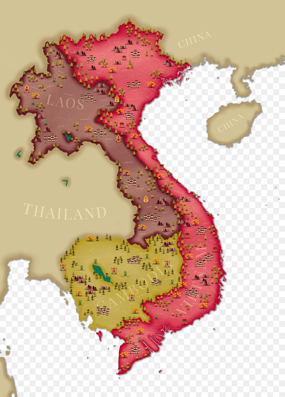 View Vietnam Cambodia And Laos Map With Epic Panoramic Mer De Chine Carte, Atlas, Chart, Diagram, Plot Free Transparent Png