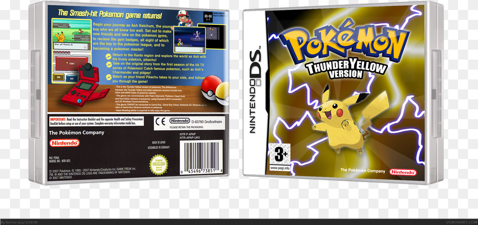 Viewing Full Size Pokemon Thunder Yellow Version Box Cover Cartoon, Advertisement, Poster, Person Free Transparent Png