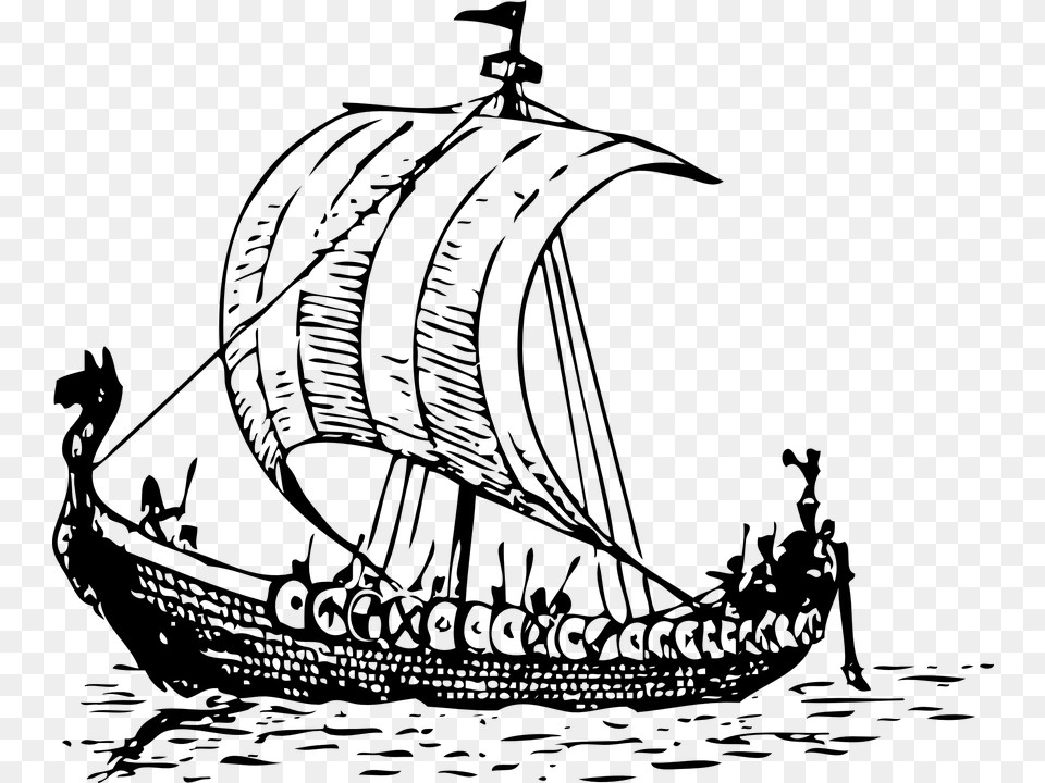 Viking Boat Drawing, Sailboat, Transportation, Vehicle, Art Png