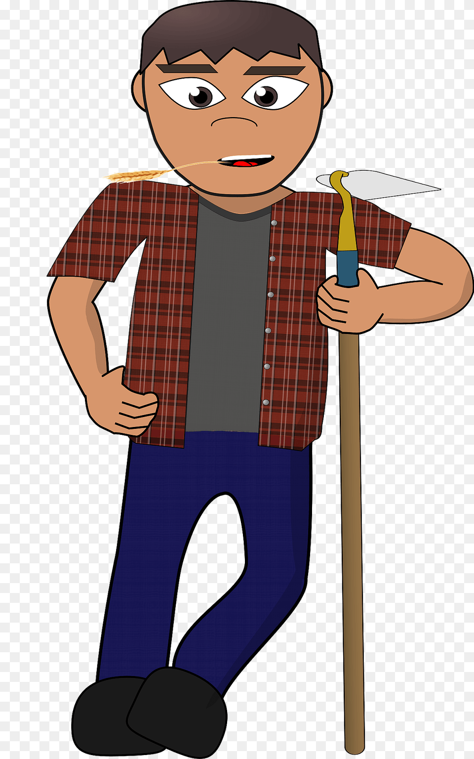 Villager Farmer Light Skin Brown Hair Plaid Shirt And Jeans Clipart, Person, Face, Head, Blade Free Png