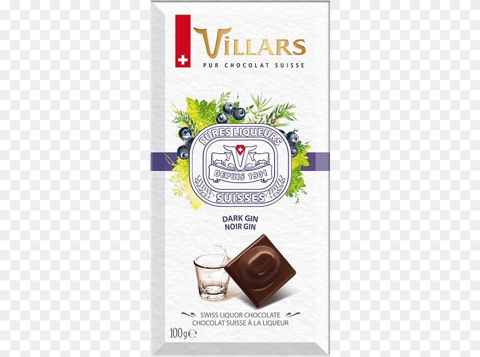 Villars Swiss Dark Chocolate Bar Filled With Gin Villars Chocolate, Advertisement, Poster, Food, Fruit Free Transparent Png