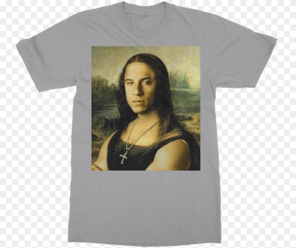 Vin Diesel As The Mona Lisa Classic Adult T Shirt Mona Lisa Vin Diesel, Clothing, Female, Person, T-shirt Png