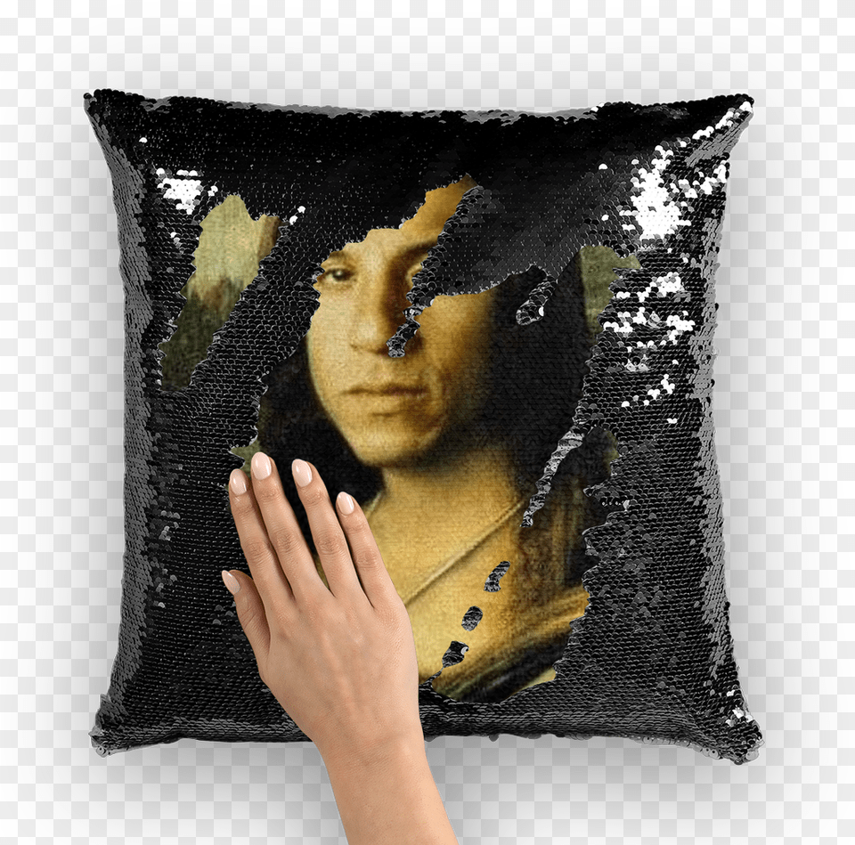 Vin Diesel As The Mona Lisa Sequin Cushion Cover Vin Diesel, Pillow, Home Decor, Adult, Person Free Transparent Png