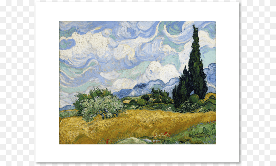 Vincent Van Gogh Wheat Field With Cypresses 1889 Art Print Wheat Field With Cypresses, Conifer, Painting, Plant, Tree Free Png Download