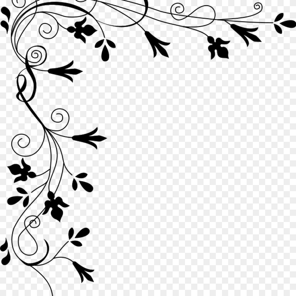 Vine Flower Border Clip Art, Gray Free Png